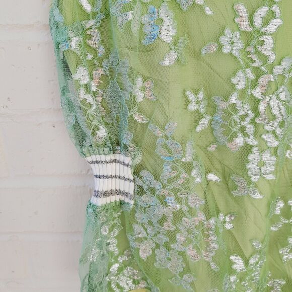 Tonet Made in Italy Lace Metallic Cinch Waist Raw Hem Contemporary sz: L - Picture 3 of 7